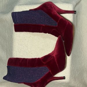Fendi Velvet Pointed Toe Sock Ankle Boots – Burgundy (39.5)